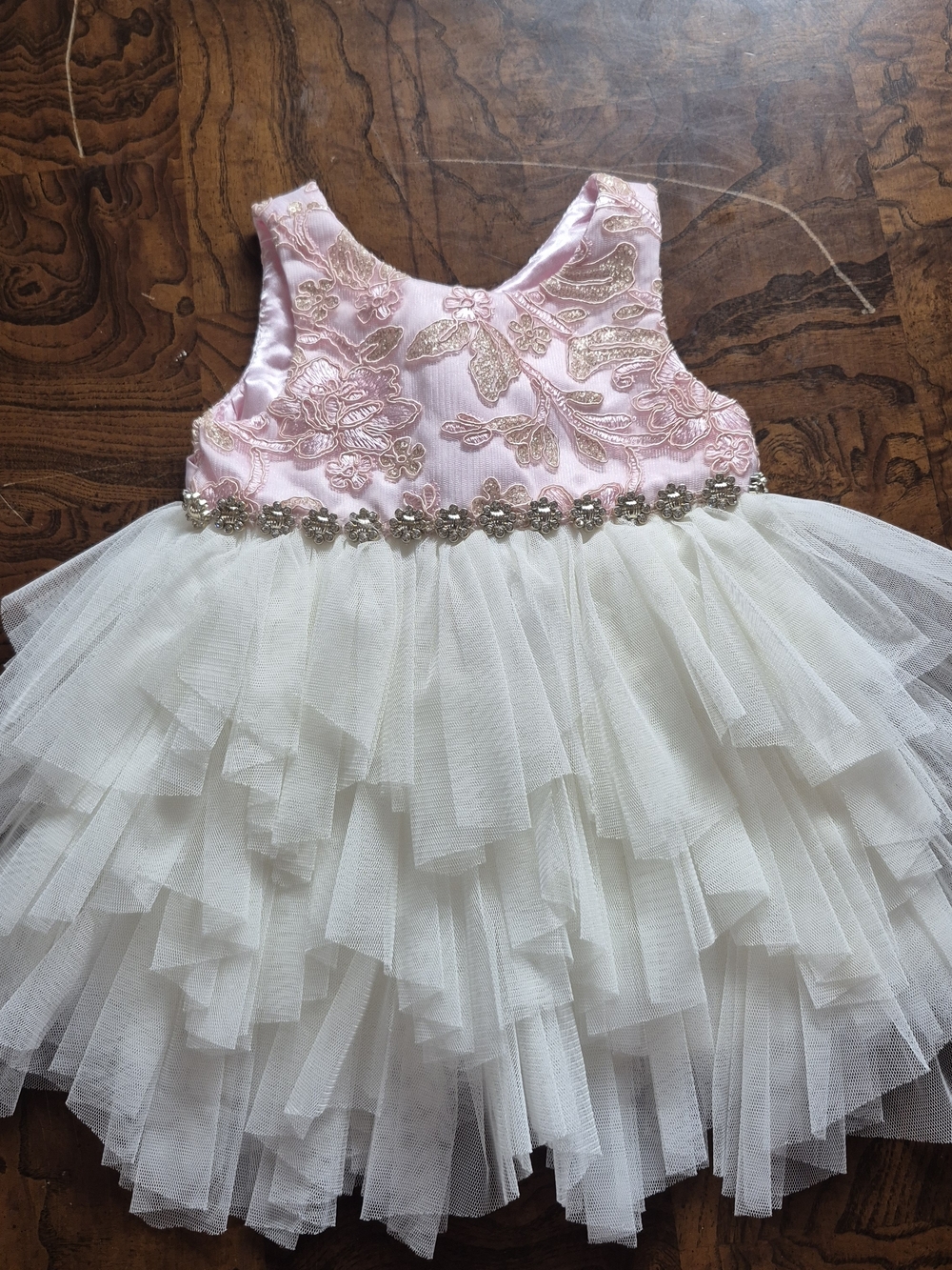 American Princess Pink and Ivory Floral Tulle Formal Dress